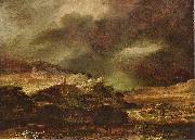 Rembrandt Harmensz Van Rijn Stadt auf einem Hugel bei sturmischem Wetter Sweden oil painting artist